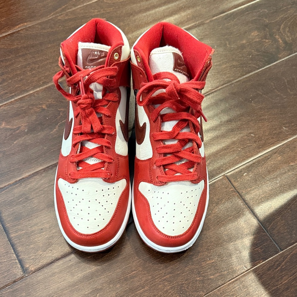 Nike Red and White Mid/High Top Swoosh Sneakers